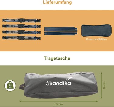 Кемпінгове ліжечко Skandika Tieva Зручне розкладне ліжко, 190 х 64 см, міцна конструкція, до 200 кг, невеликий розмір рюкзака, легка, сумка для перенесення Похідне ліжко для кемпінгу, кемпінгу, фестивалю, дому (синій)