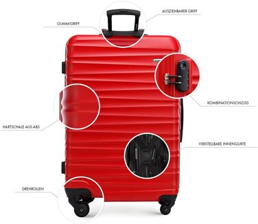 Набір валізWITTCHEN 4 в 1: Чотири валізи з ABS-пластику з коліщатами Spinner, кодовий замок, Groove Line (червоний)