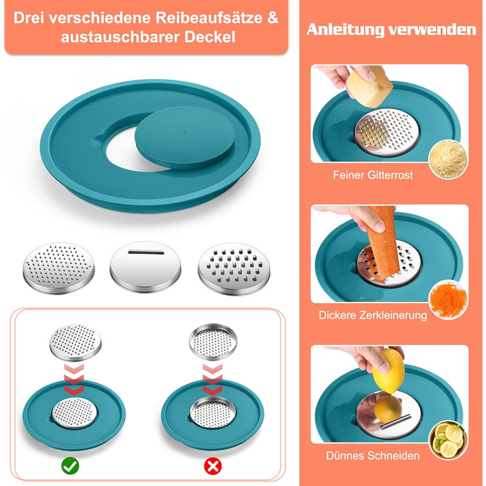 Набір мисок Homikit (5 шт.) з нержавіючої сталі з кришкою та силіконовим дном. Багатофункціональний, стековий, придатний для миття в посудомийній машині, 6.6L / 3.5L / 2.5L / 1.5L / 1L (Кольоровий, з 3 терками)