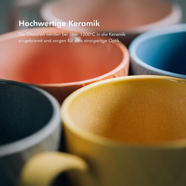 Набір кавових чашок KIVY 6 шт. по 400 мл - великі кавові чашки, чайні чашки, керамічні чашки, сучасний глечик для кави