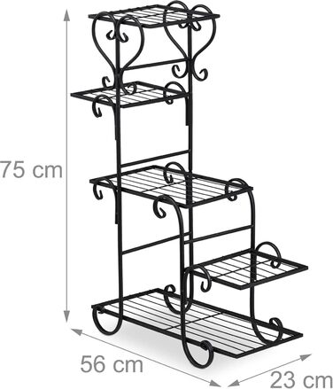 Стелаж для квітів Relaxdays металевий, вінтаж, 75x56x23 см, 5 полиць, чорний, залізо