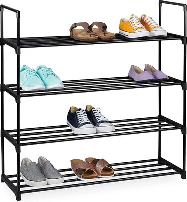 Система розеток для взуття Relaxdays, розрахована на 12 пар взуття, Висота 67 x 90,5 x 30,5 см, металева підставка для взуття, чорний 10036199348 (4 рівня)
