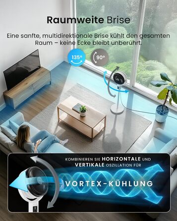 Вентилятор Pro Breeze AirFlo Standventilator 109см з пультом керування та LED-дисплеєм – 2 режими, осциляція, 29 дБ, регульована висота, енергоефективний для спальні, офісу та дому