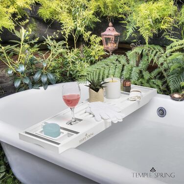 Підставка для ванни Temple Spring з дерева, дерев'яна підставка для ванни, дерев'яне підношення для ванни, аксесуари для ванної кімнати, спа-стіл для ванни (білий)