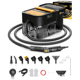 Пароочисник Gautye 3-рівневий регульований руків'я, нагрів за 10 секунд, бак 2L, 18 насадок, для кухні, ванної, підлоги, авто, вікон, чорний