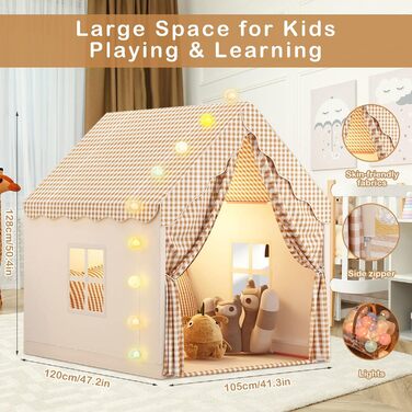 Дитяче намет-ліжко з ліхтариками та прапорцями, ігровий намет для дітей, намет-халапа для малюків, намет принцеси з вікнами, халапа для хлопчиків та дівчаток, хакі (47 * 40 * 51)