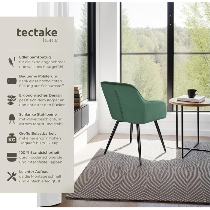 Тектайк® сучасне крісло для їдальні з підлокітниками, сидіння з велюру, крісло з підлокітниками, крісло для вітальні, оббитий офісний стіл, стілець для туалетного столика - коричневий/чорний (набір 6 шт., темно-зелений чорний)