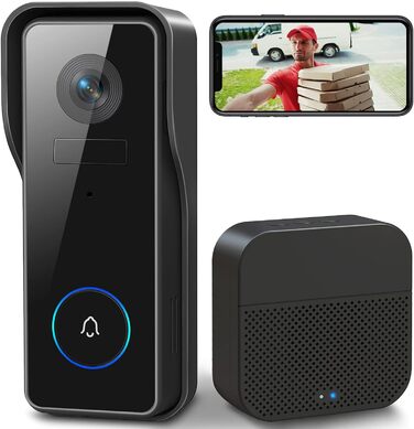 Відеодзвінок XTU з Wi-Fi, камера 2K HD, бездротовий, з гонгом, PIR-датчик, нічне бачення, 2-сторонній аудіо, підтримка SD/Cloud-пам'яті
