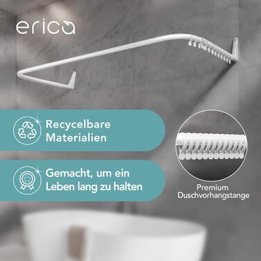Штанга для душу Еріка L-подібної та U-подібної форми - 4-в-1 для ванни та душу - кутова штанга для душу - сталь з порошковим покриттям - без кріплень до стелі - білий колір