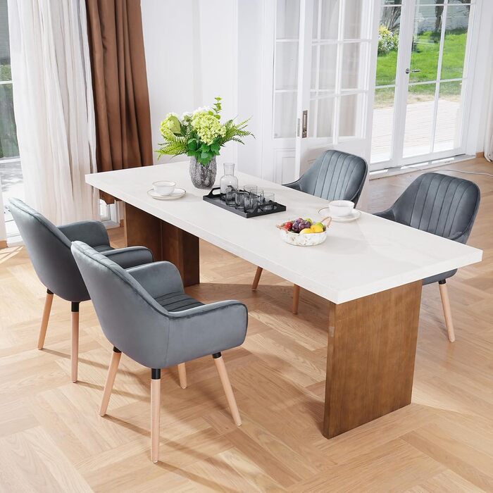 Крісла для обідньої зони ELUCHANG, сірі, 6 шт., поворотні, з товстим м'яким сидінням, з підлокітниками, на 150 кг, для кухні, вітальні, спальні