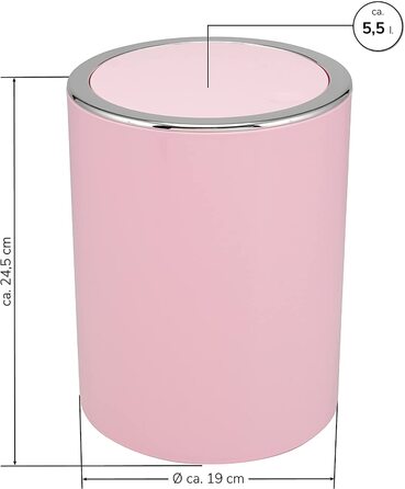 Косметичне відро Savona серії bremermann для ванної кімнати з відкидною кришкою, пластикове відро для ванни об'ємом 5,5 літра (рожеве)