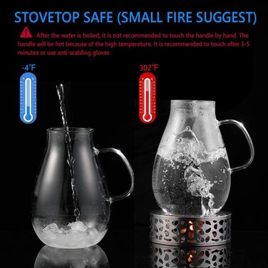Скляна джезва для води з боросилікатного скла, 2 л, з нержавіючою кришкою