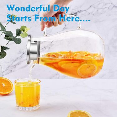 Скляна карафа Veccom 2.4L з кришкою, термостійкий глечик з боросилікатного скла для води, холодного чаю, соку