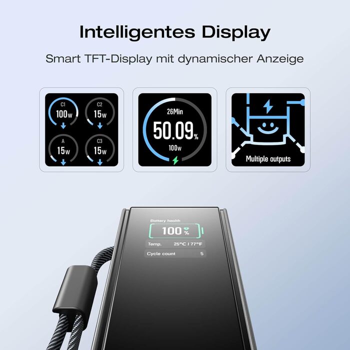 EcoFlow Rapid Powerbank 25000 mAh 170W з вбудованим кабелем, чорний - портативний зарядний пристрій для iPhone, Samsung, MacBook та інших пристроїв