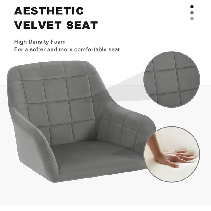 Офісний стілець WOLTU обертовий, ергономічний, з роликами, регульована висота, оксамит, темно-сірий/чорний для дому, офісу, спальні