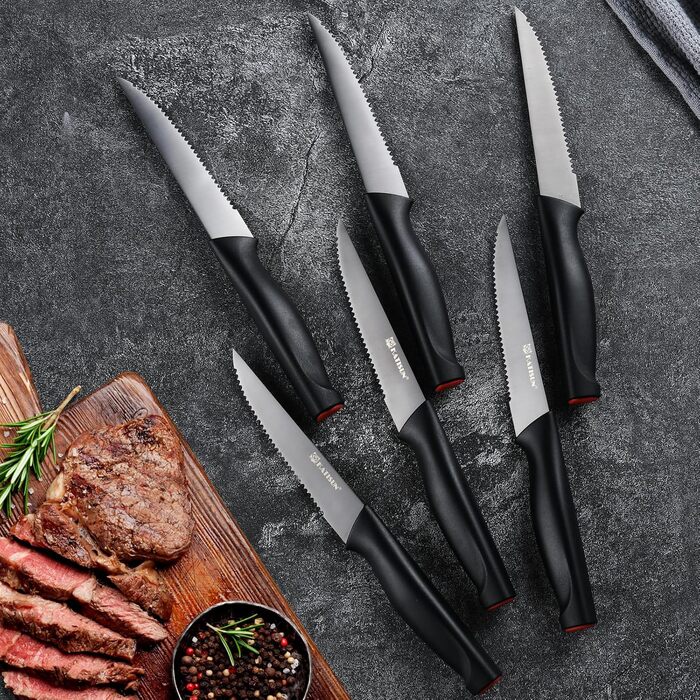 Набір кухонних ножів Katisun 16 шт. з підставкою, японська сталь, з заточувачем, дощечкою та ножицями. Кухонний набір для нарізання, шинкування та різання, стійкий до миття в посудомийній машині, титанове покриття