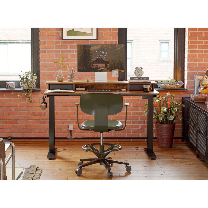 FEZIBO Регульований за висотою електричний стоячий стіл з подвійним ящиком, 120 x 60 см, офісний стіл для дому, стіл-трансформер, комп'ютерний стіл, коричневий 120 × 60 см, коричневий