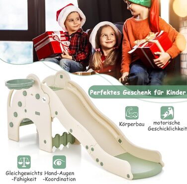 Дитяча гірка 3-в-1 DREAMADE з баскетбольним кільцем, тунелем та драбинкою для малюків від 18 місяців, для дому та саду (Зелена)