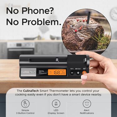 Бездротовий термометр для м'яса з Bluetooth, моніторинг через додаток з сигналом, IPX7 водонепроникний, велика дальність дії, мультисенсор, смарт-термометр для гриля, BBQ, кухні, 1 зонд, чорний