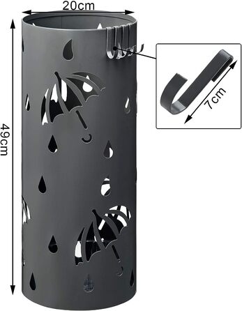Підставка під парасольку залізна Ø20xH49см, з піддоном для крапель води, 4 гачки для складних парасольок, антрацит