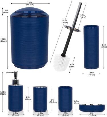 CERBIOR Набір аксесуарів для ванної кімнати, 6 шт. (мильниця, тримач для зубних щіток, стакан для щіток, мильниця) блакитний, подарунковий