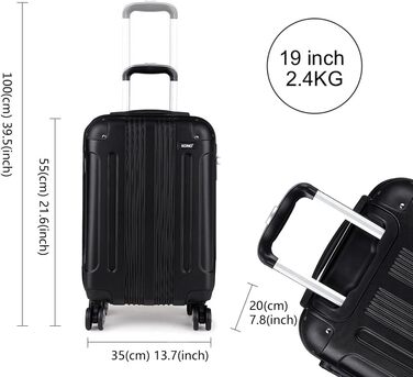 Набір валіз KONO Zwillingsrollen 3шт. M-L-XL, чорний, ABS, з жорстким корпусом