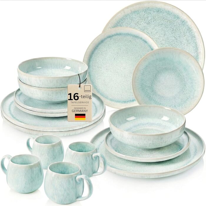 Набір чашок SÄNGER Paros: 4 чашки з порцеляни ручної роботи, 300 мл, набір для кави та чаю, кремовий колір, PREMIUM COLLECTION, 16 предметів