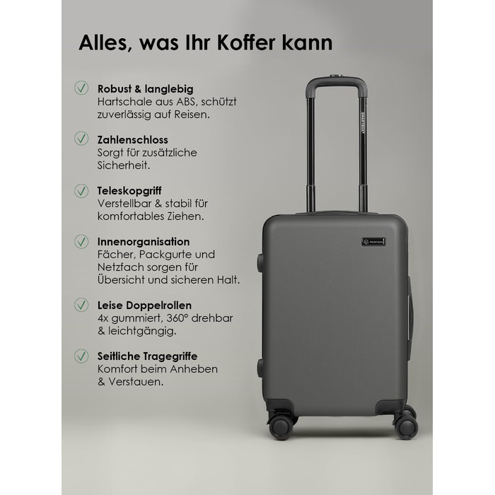 Набір валіз Smartbox Hartschalen 3-в-1 для жінок та чоловіків | Легкі та міцні валізи з ABS-пластику | 4 колеса та кодовий замок (Edition 05) (Антрацит, валіза S (55 см))