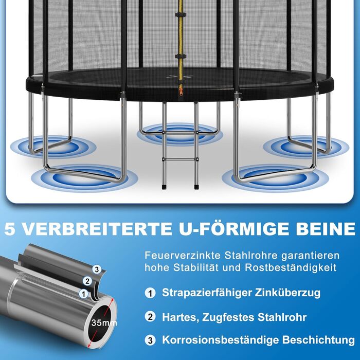 Батут Devoko вуличний 366 см з захисною сіткою, драбиною та м'яким покриттям. Сертифікат GS. Батут для дітей та саду.