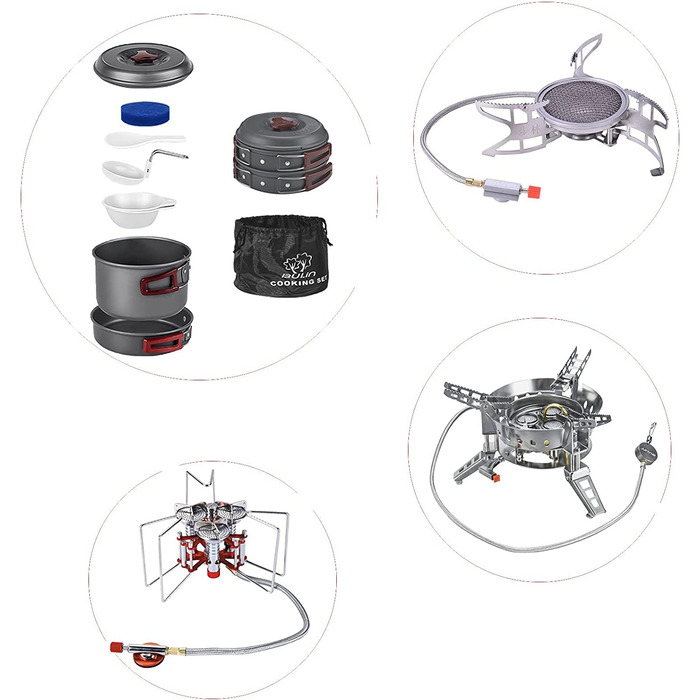 Булін 37/24/20/17/12/9/4 Набір посуду для кемпінгу, набір легкого посуду, обладнання для приготування їжі на відкритому повітрі, для сімейного відпочинку, походів ,пікніків (9 шт.)