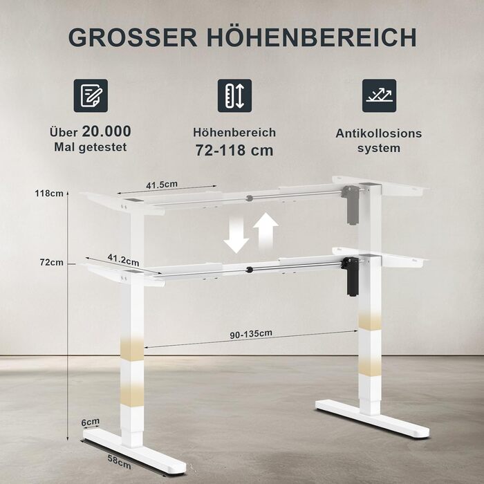 Електричний регульований стіл Flamaker з телескопічною основою та пам'яттю, білий