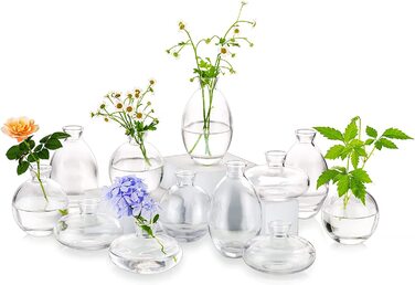 Маленькі вази для прикраси столу, старовинні вази ручної роботи, міні-ваза з 3 предметів, скляна ваза для квітів, сучасний набір, велика гладка ваза з гідропонного скла для прикраси квітів, весільного столу, вітальні (4 комплекти, прозорі)