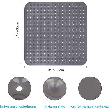 Килимок для душу Mofonky нековзний 80x80 см, прозорий сірий для людей похилого віку