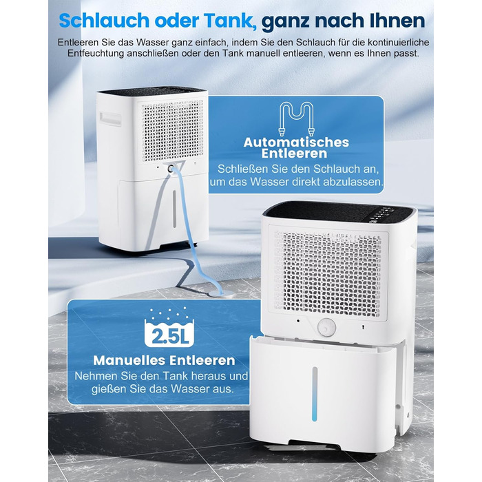 Електричний осушувач повітря 20л/день, високої продуктивності, з функцією сушіння білизни, таймером та системою відтавання, для приміщень до 200 м³/60 м², підходить для квартир, ванних кімнат, підвалів, гарантія 10 років