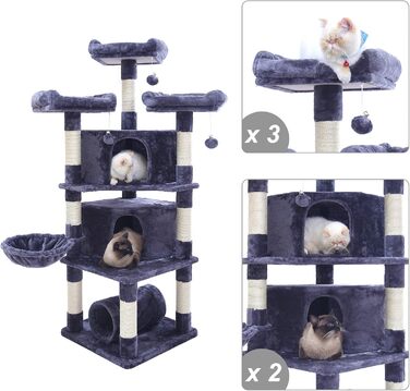 Котяче дерево Cat Tree з 3 платформами, Smoke Grey EMPJ030G, 164