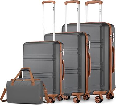 KONO Набір валіз 4 шт. з жорстким корпусом та TSA замком. Валізи середнього та великого розміру, ручна поклажа, 40x20x25 см, сірий/коричневий. Набір валіз Trolley Set
