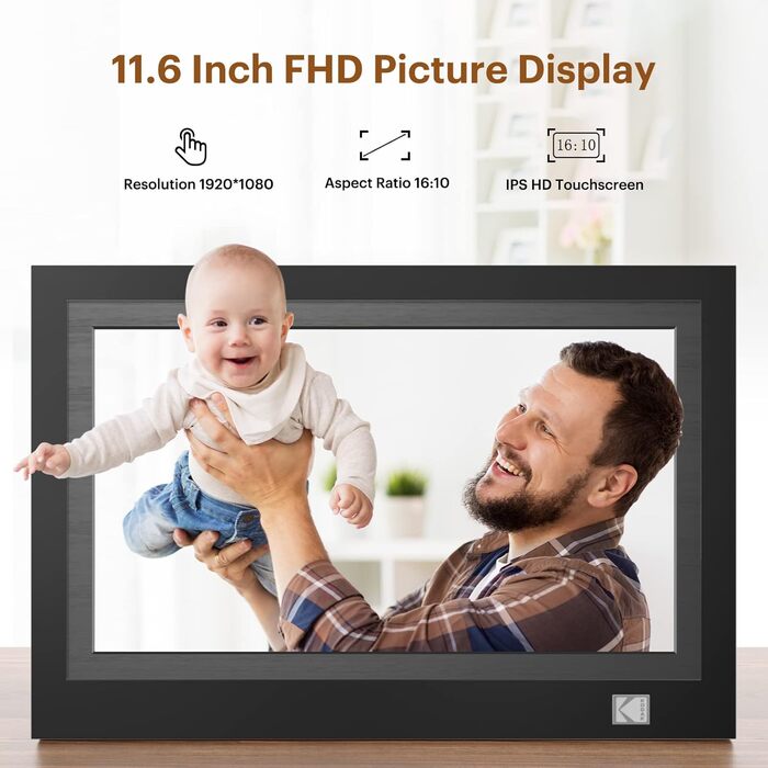 Цифровий фоторамка Kodak 10.1 дюйма з IPS-екраном, підтримкою USB/SD, відтворення фото/музики/відео, календарем та будильником, з пультом дистанційного керування (Чорний)