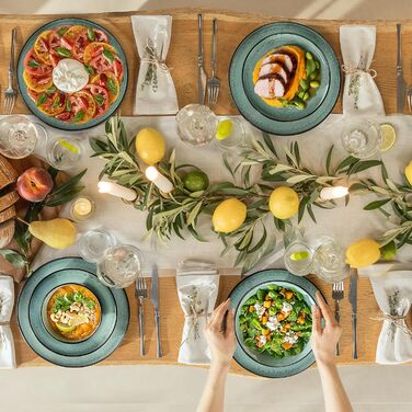 Набір посуду Twinzee Steingut 24 елементи для 6 осіб: тарілки та миски - серія Riviera (Sage, маленькі тарілки (x6))