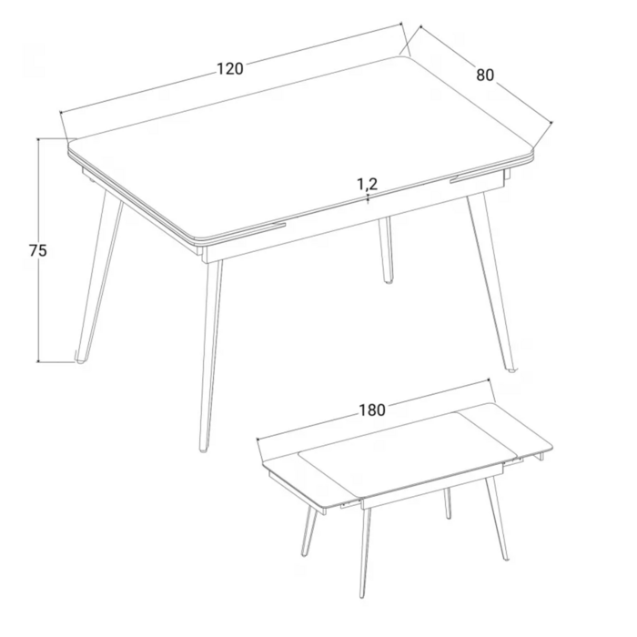 Стіл OSLO CERAMIC 120(180)*80 сірий глянець/чорний каркас