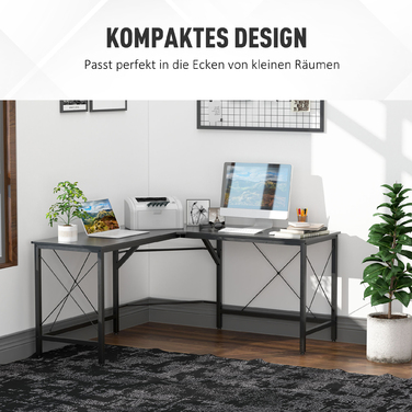 Комп'ютерний стіл HOMCOM L-подібний кутовий стіл 150x150x76см МДФ чорний, сучасний кутовий стіл для офісу та домашнього офісу