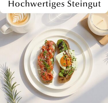 Набір посуду Miamio на 8 осіб (24 шт.) з каменю, сучасний сервіз – підходить для миття в посудомийній машині та використання в мікрохвильовій печі – розкішна колекція (білий)