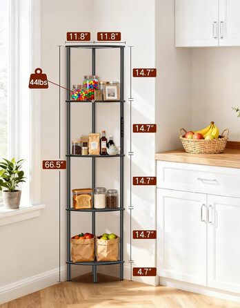 LED торшер з полицею, 3 режими світла, димування сенсором та пультом, кутова полиця з 5 рівнями, вузька книжкова шафа для вітальні, спальні, офісу (Чорний з RGB)