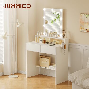 Трюмо JUMMICO з LED-підсвічуванням та дзеркалом, регульована яскравість та колірна температура, косметичний столик з 9 LED-лампочками, білий