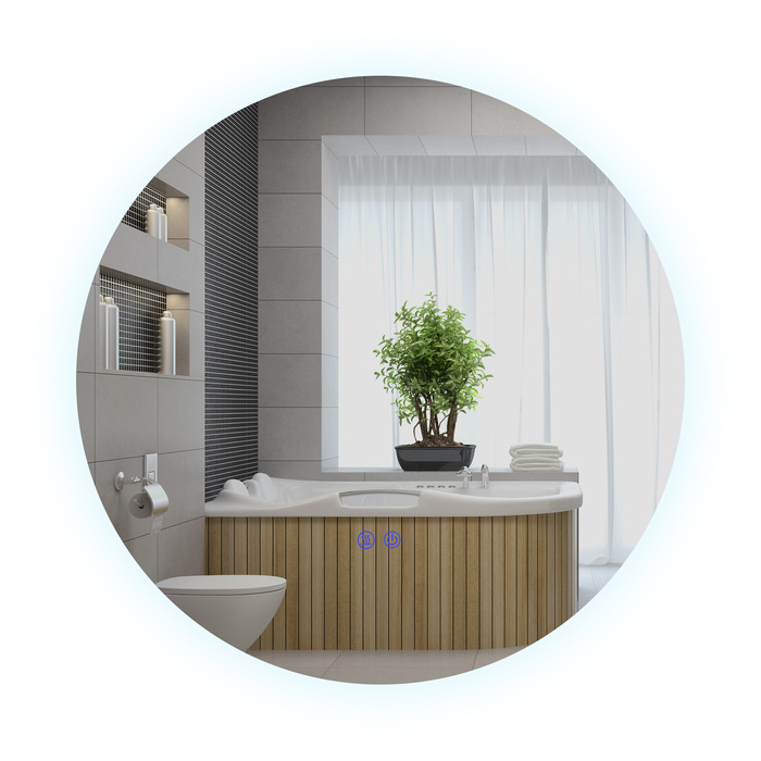 Дзеркало для ванної кімнати з LED-підсвіткою, змінним кольором світла, функцією запобігання запотіванню, сенсорним вимикачем, захистом IP44, діаметром 60 см, біле