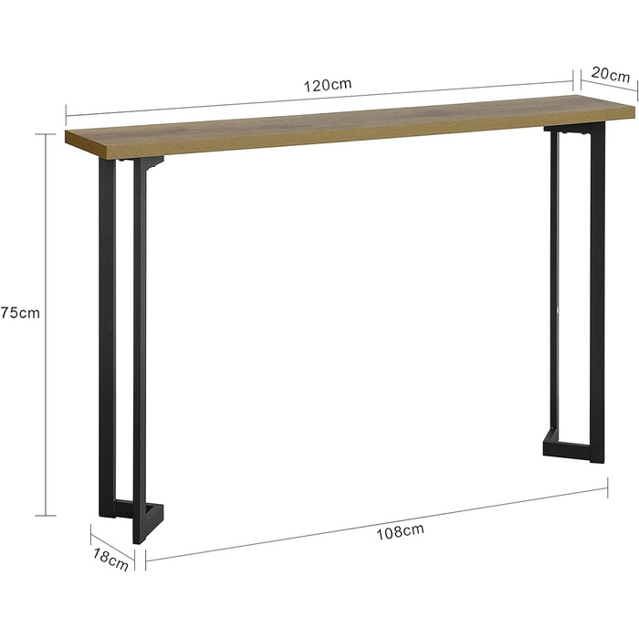 Вінтажний консольний стіл Металевий передпокій Стіл Буфет Бічний столик Натуральний/Чорний 120x75x20см, 50-PF