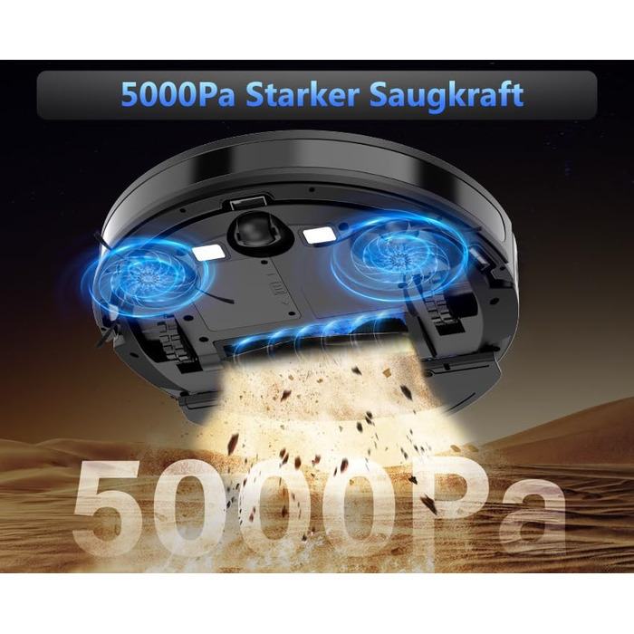 Робот-пилосос 2-в-1 з функцією миття підлоги Tikom G8000 Max, 5000Pa, самостійна зарядка, Wi-Fi, 150 хв, для тварин, килимів, твердих підлог, чорний