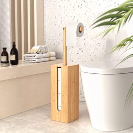 Бамбуковий тримач для туалетного паперу Rainsworth, набір для унітазу з місцем для зберігання туалетного паперу і тримачем для туалетної щітки, висота 72,6 x 15,5 x 21,5 см (тримач для туалетного паперу)