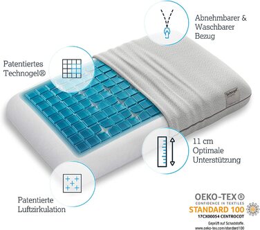 Ортопедична подушка для підтримки шиї Technogel Deluxe-запатентована, не містить шкідливих речовин і сертифікована - гелева подушка HWS для сплячих на спині і на боці, в тому числі. Наволочка 66x40x11 см Висота 11 см
