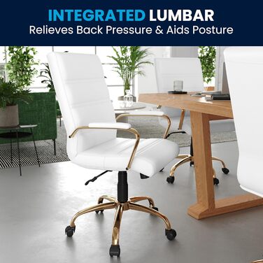 Офісний крісло Flash Furniture - крісло для шефа, біле шкіряне, з червоно-золотим каркасом, 61 x 58,5 x 103,5 см