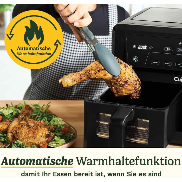 Фритюрниця Cuisinart XXL 10.4L з двома зонами нагріву | Без PFAS та хімікатів | Для смаження, грилю, випікання, дегідратації та підтримання тепла | 2 x 5.2L, 8+ порцій | Знімні деталі, придатні для миття в посудомийній машині (2 камери + скло)